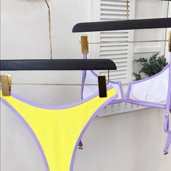 NEW! Multi Color Pastel Color Block V-Wire Front Bikini - Picture 7 of 9